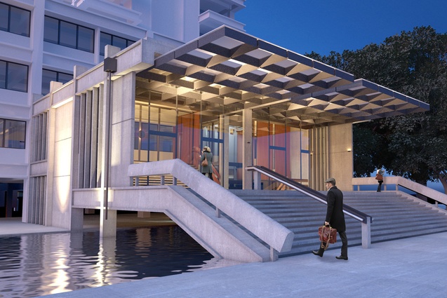 Completion date – 2013. James Hight Building, University of Canterbury by Warren & Mahoney,
90 Ilam Road. Seismic strengthening and improvement work involves cleaning concrete and replacing windows with aluminium frames using a new system that is resistant to earthquakes.
