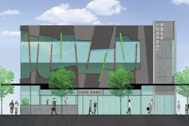 819 Colombo Street by The Buchan Group. A new three-storey mixed-use building replaces the existing building irreparably damaged by the Canterbury earthquakes. It will house a double-height mezzanine restaurant in the ground floor, first-floor offices and second-floor residential space.