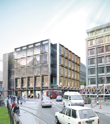 Under construction. Rural Bank House Rebuild by Warren & Mahoney, 122 Gloucester St, Cathedral Square. This office and retail project could be the first Precast Seismic Structural Solution framed building in NZ, which uses precast beams and columns with high strength post-tensioned cables running through them.