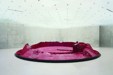 Anish Kapoor My Red Homeland (2003) installation view, Kunsthaus Bregenz, wax and oil-based paint, steel arm, motor. 
