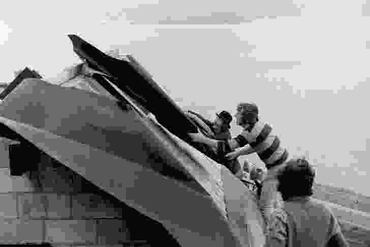 Ian Athfield, far left, constructing Amritsar with colleagues.