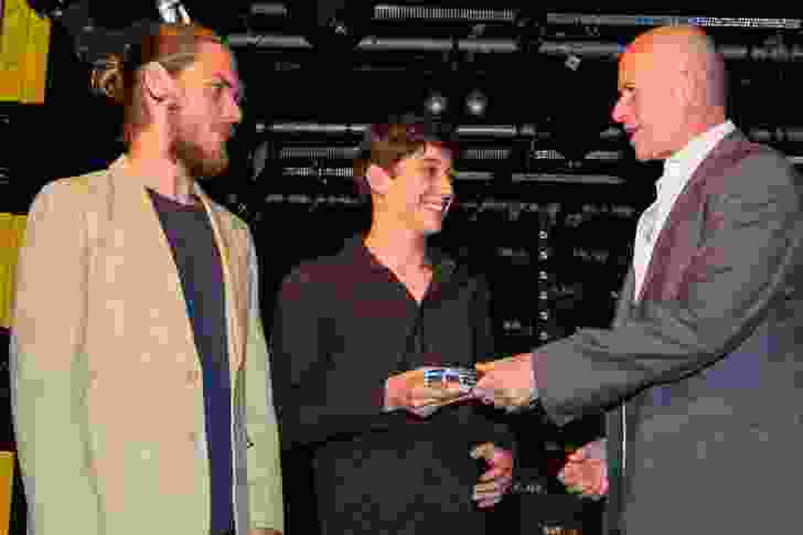 Craft and Object Design winners Alexander Kashin and Andrew Southwood-Jones receiving their award from Steve Pozel.