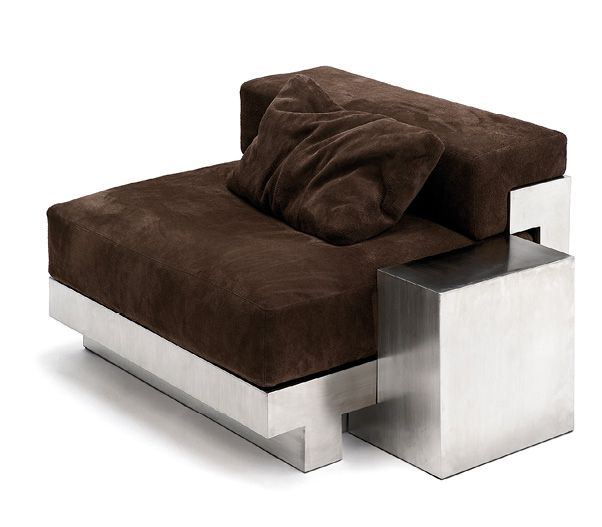The geometric building captured in “Jersey II” informed the Bloc floor lights and sofa. While functional, Bloc pieces also serve as sculptures (removing the upholstery reveals their pure forms).