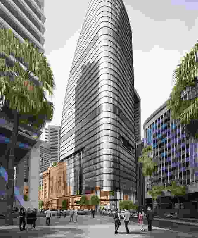 The north tower in the proposed over-station development at Martin Place designed by Grimshaw Architects, Johnson Pilton Walker and Tzannes.