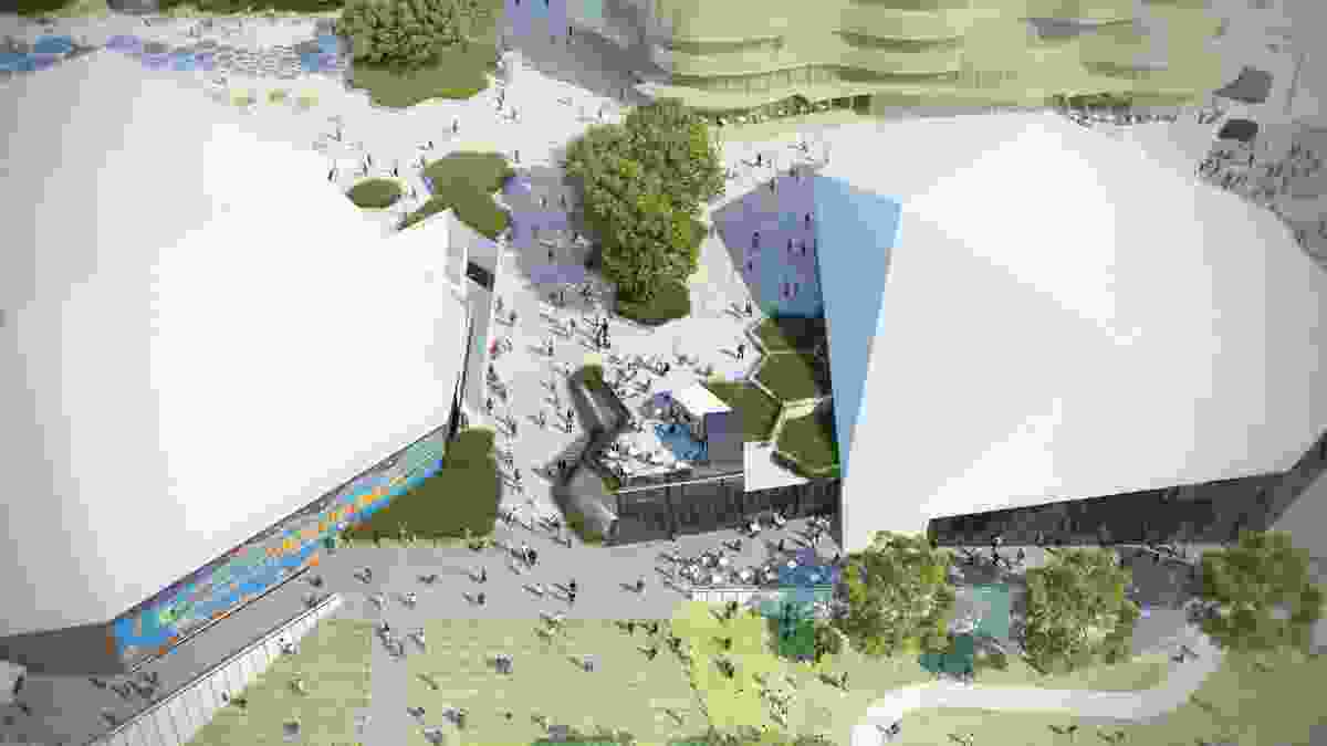 New Art Space Plaza in the proposed redevelopment of Adelaide Festival Plaza designed by ARM Architecture and Taylor Cullity Lethlean.