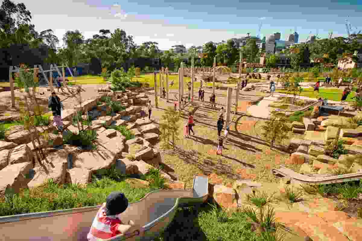 Royal Park Nature Play playground by the internal City of Melbourne landscape design team