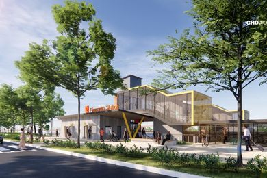 A concept design for the new Pimpama train station by GHD Woodhead.
