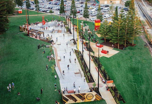 The Convic-designed Esplanade Youth Plaza is set between giant stands of Araucaria at Fremantle’s Esplanade Park.