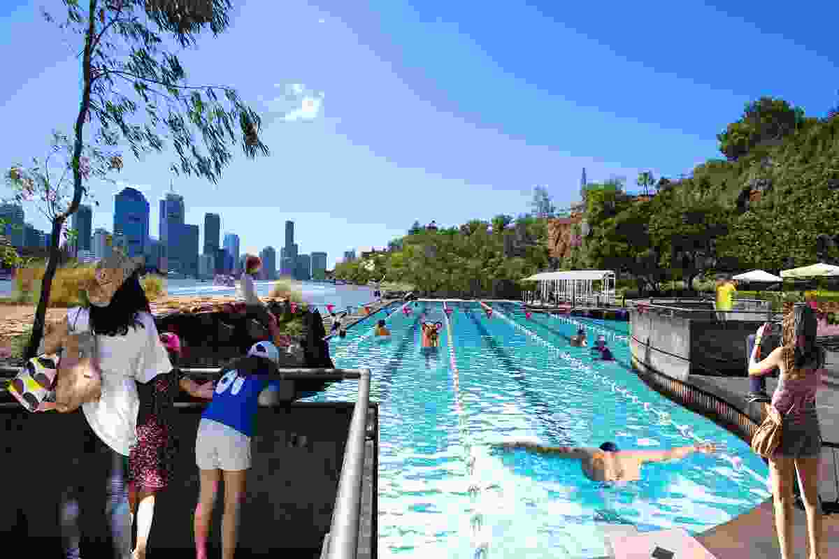 A creative response by John Ellway in the Design Finds exhibition - a public lap pool at the base of the Kangaroo Point cliffs.