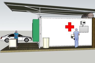 The design of the testing centre is based on a shipping container, which doubles as the packaging for transport.