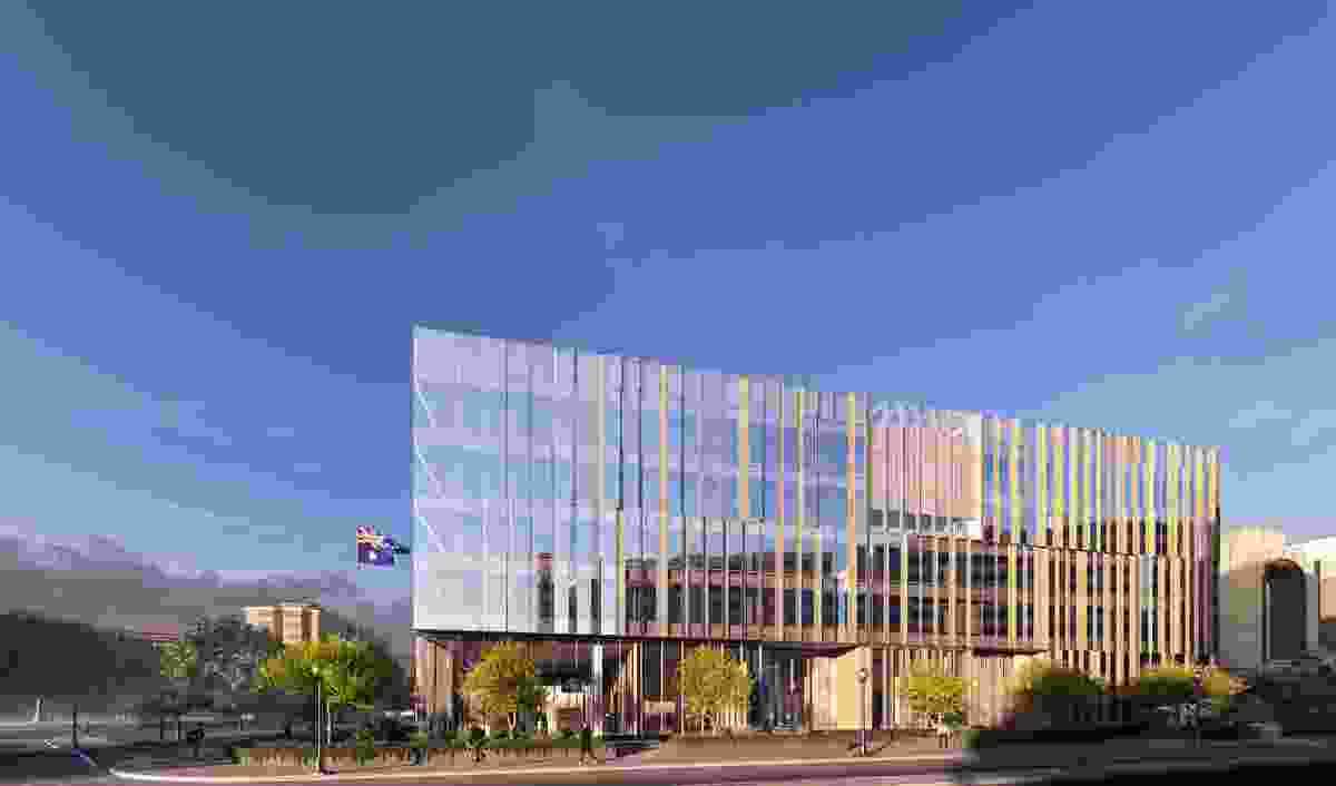 East elevation of the proposed Australian embassy building in Washington DC, USA, by Bates Smart.