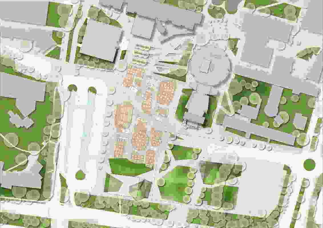 A site plan of the Learning and Teaching Building by John Wardle Architects.
