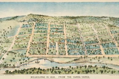 Melbourne in 1838, shaped by surveyor Robert Hoddle's grid design.