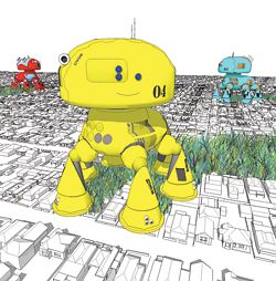 CV08, Andrew Maynard’s suburb-eating robot dog, which leaves virgin bushland in its wake.