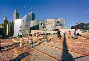 Federation Square is a major gathering place and locus of public life in Melbourne.
