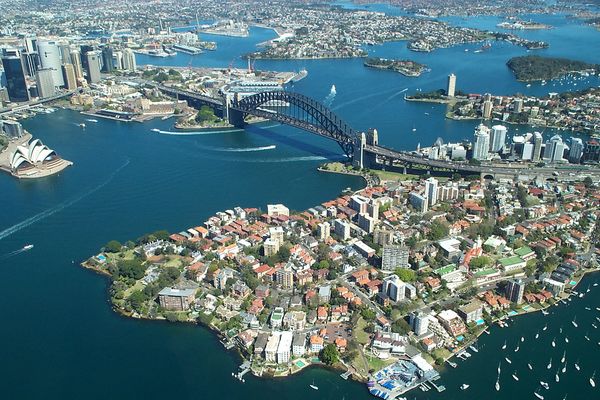 Sydney Harbour shot taken from the air by Rodney Haywood, licensed under CC0 1.0 Universal