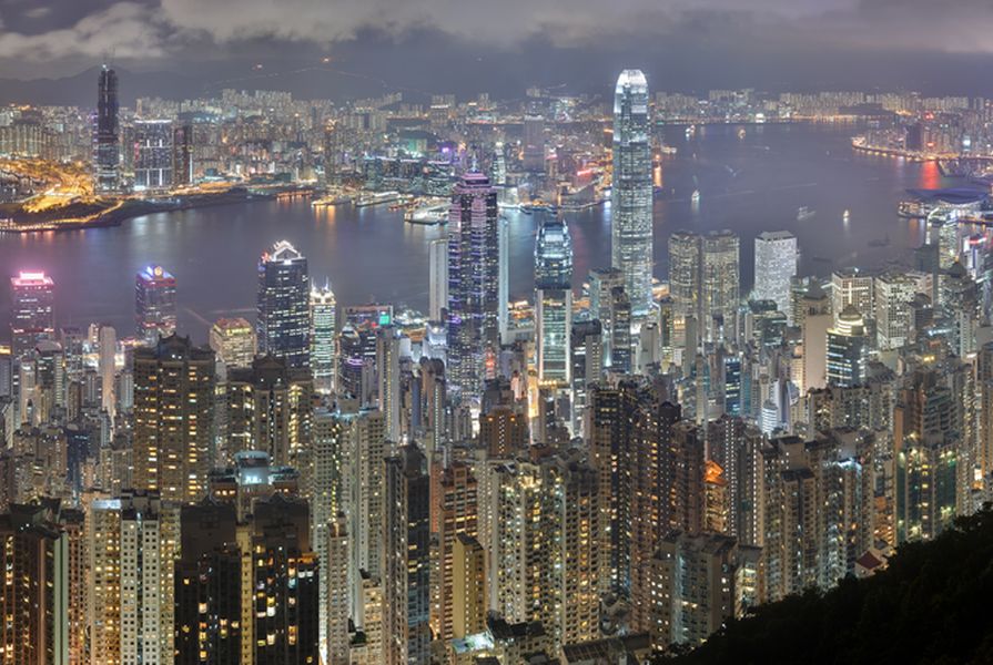 Panorama of the Hong Kong night skyline. Taken from Lugard Road at Victoria Peak by Jim Trodel, licensed under CC BY-SA 2.0