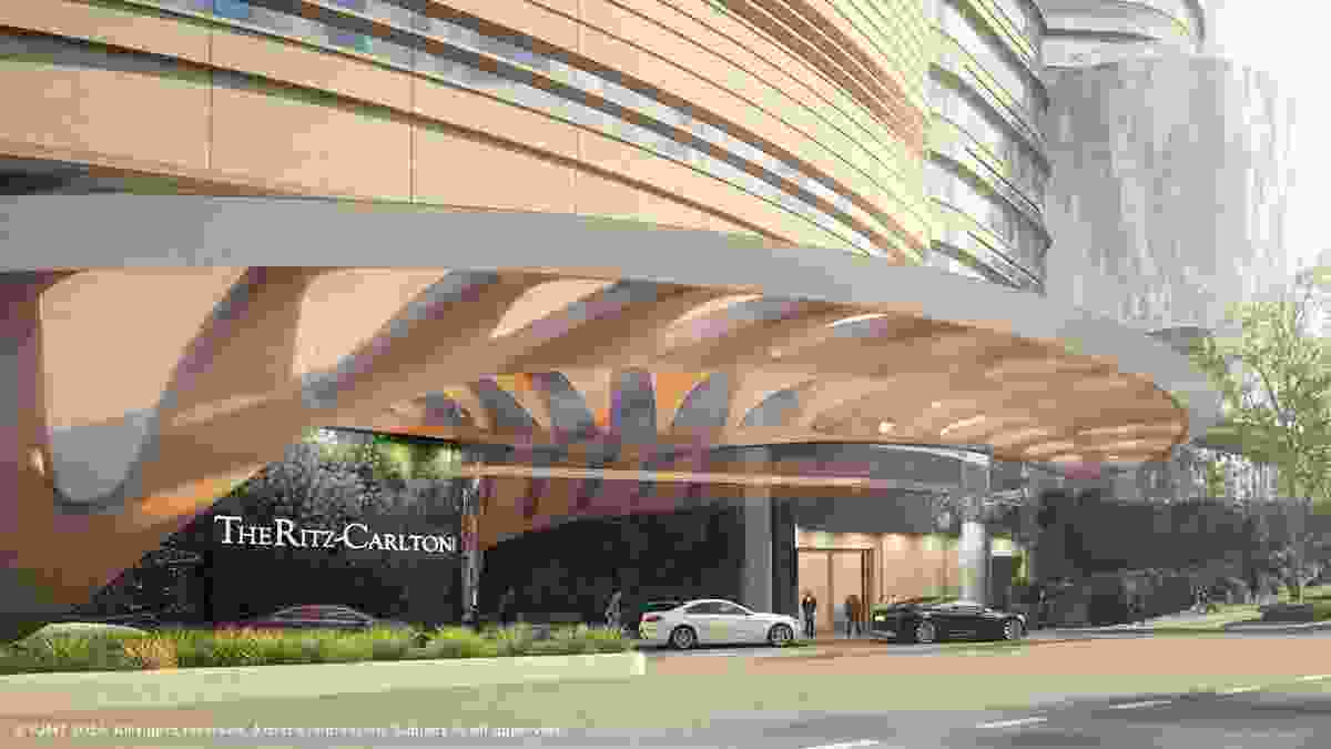 Entrance to the proposed Ritz-Carlton hotel and residential tower designed by FJMT will be located in Pyrmont, Sydney.
