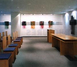 Chapel with stations of the cross by Janet Laurence.