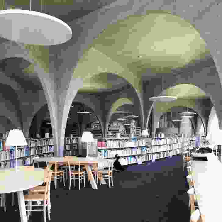 Interior of Tama Art University Library by Toyo Ito and Associates.