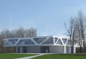 The entrance lobby was set back, embedded in an existing line of trees.