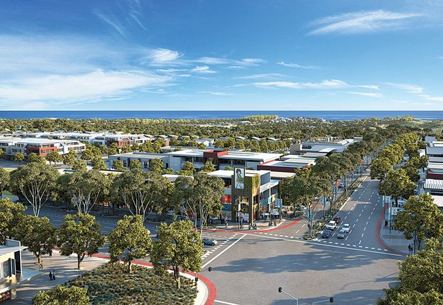 Artist’s impression of Alkmios Beach, WA, looking west to the beach from the Marmion Avenue Regional Centre.