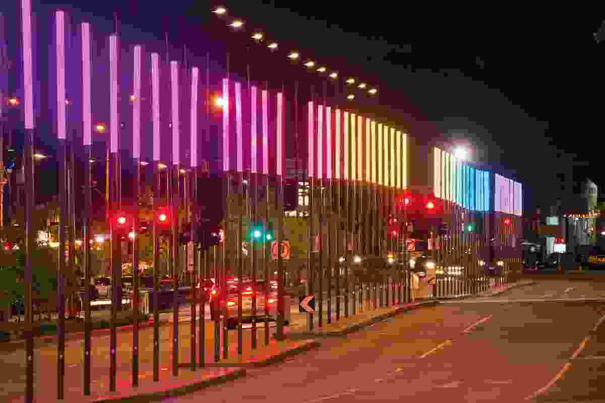 Lighting design by Electrolight provides a dynamic urban centrepiece along Lonsdale Street.