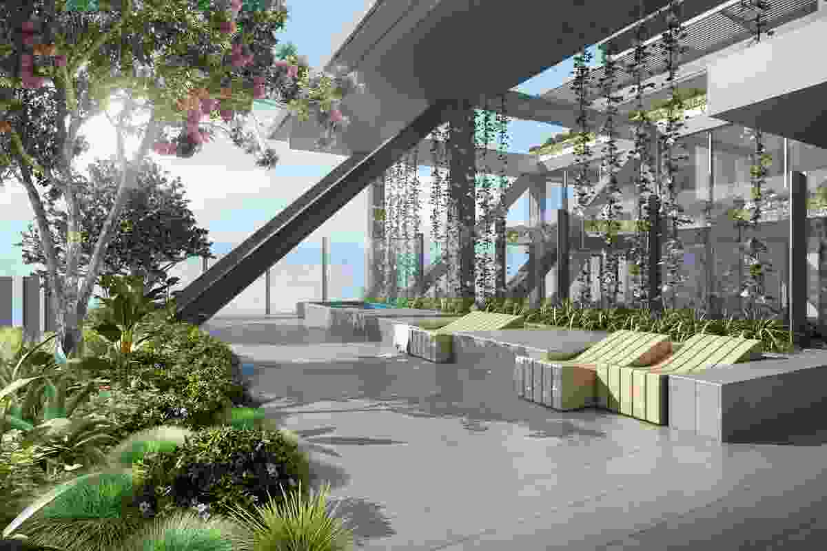A render of the cantilevered sky garden.