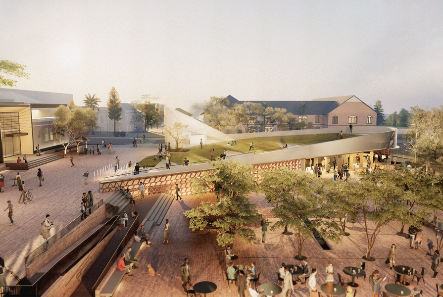 Rendered concept imagery for the Burwood Urban Park and Cultural Centre.