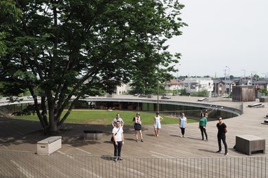 The 2015 Dulux Study Tour winners on the roof of Tezuka Architects’ Fuji Kindergarten.