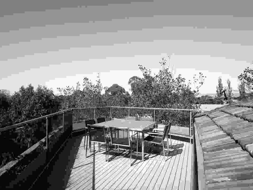The roof deck, on top of the new structure, which houses the main bedroom.