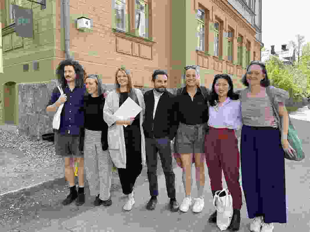 The 2023 Dulux Study Tour winners with the founders of Collaboratorio. L–R: Bradley Kerr, Ellen Buttrose, Kristiina Kuusiluoma, Martino De Rossi, Sarah Lebner, Tiffany Liew and Edwina Brisbane.