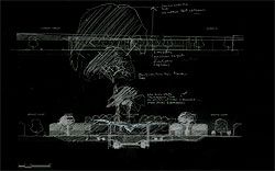 Upper drawing: longitudinal section, looking
towards the Melbourne Building; lower drawing: cross
section looking towards City Hall.