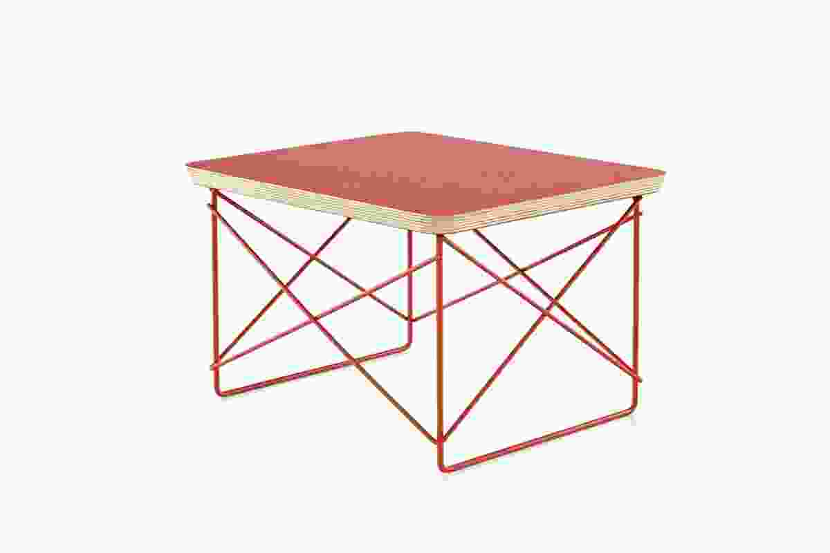 The Select edition Eames Wire Base Low Table in red-orange.