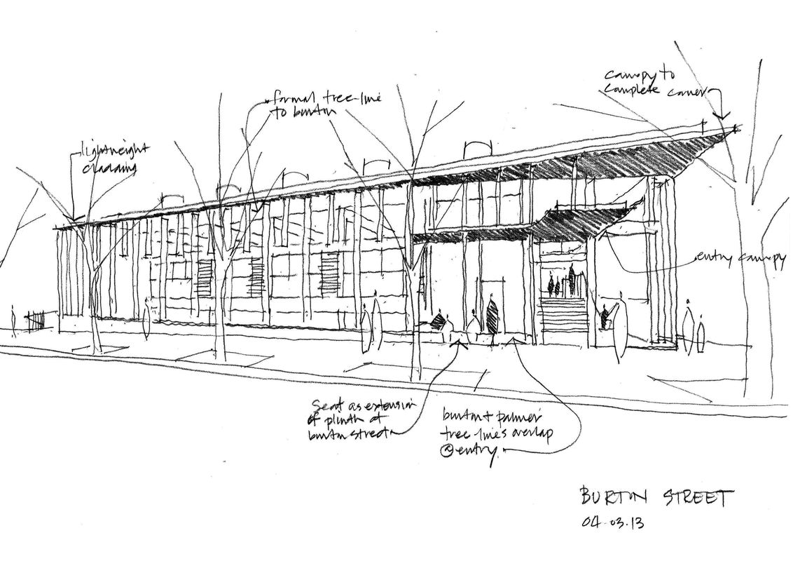 Sketch of the East Sydney Community Centre by Lahznimmo Architects.