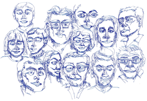 Sketch portraits of The Architecture Symposium speakers.