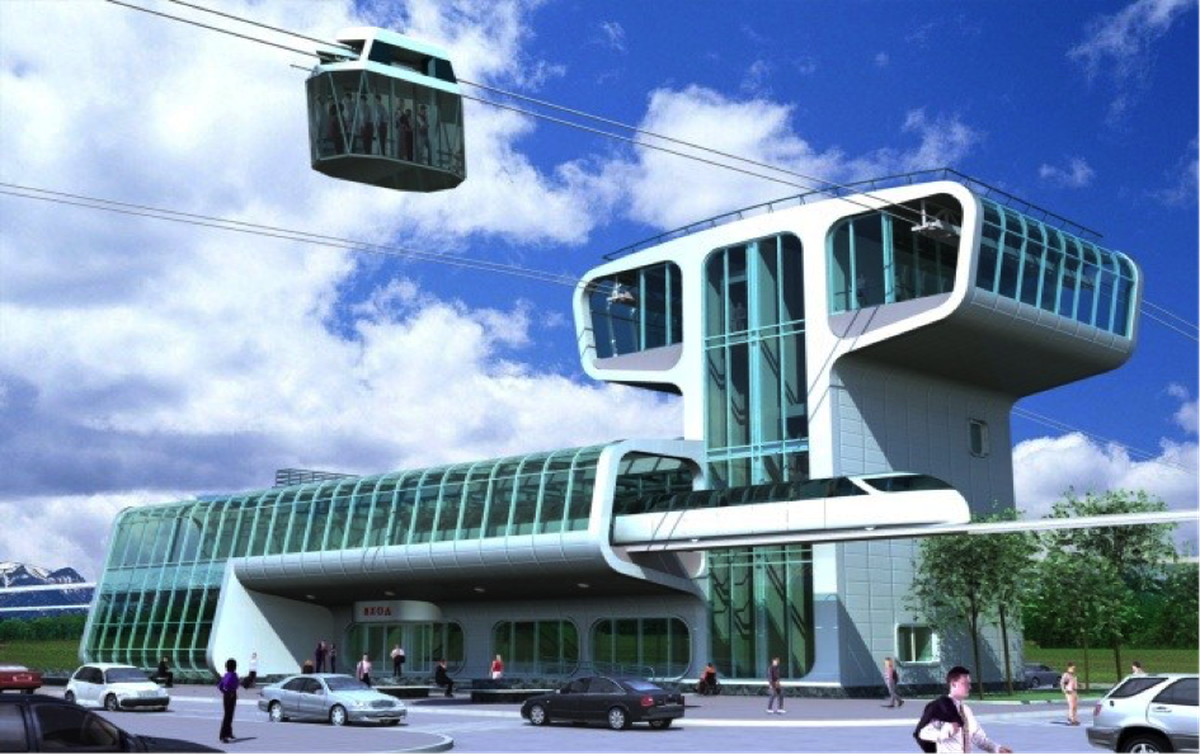 Conceptual proposal for a Sky Way elevated rail at Flinders University.