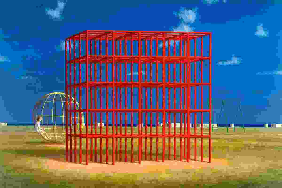 Jeffrey Smart, Playground at Mondragone, 1998, oil on canvas, 76.0×110.0 cm. 
