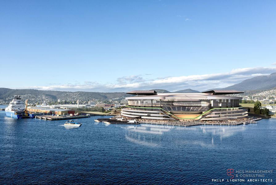 Concept design for the proposed stadium at Regatta Point in Hobart by Philp Lighton Architects.