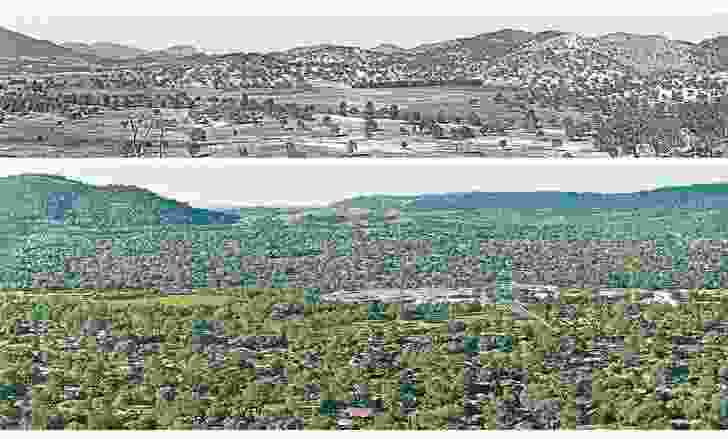 Tuggeranong in the ACT in the 1970s, by Mackenzie and Associates. (top) Tuggeranong more recently. (bottom)