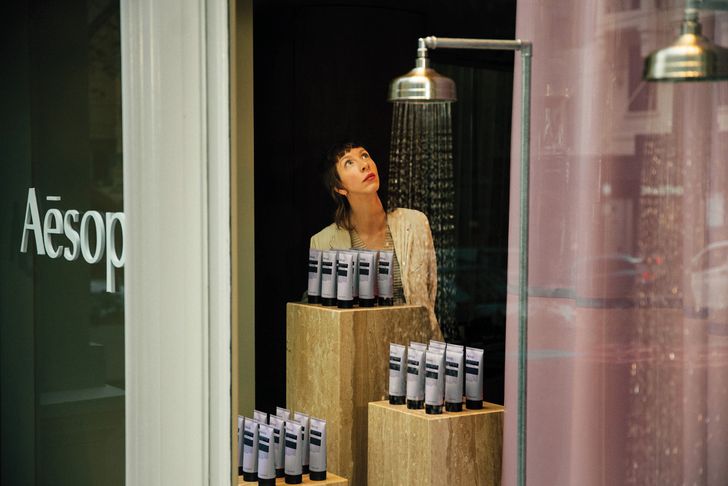 Jessie French looks at her wisteria-toned shower curtain installation, created by Other Matter in collaboration with Aēsop for Melbourne Design Week, which demonstrates algae-based materials in architecture.