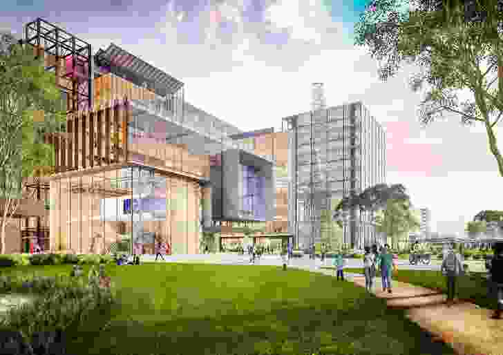 Preliminary concept render for the University of Melbourne's Fishermans Bend campus.