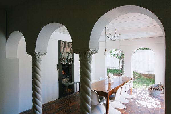 A new hearth and raised ceiling make the existing hacienda all the more central to family life. Image: Natalie McComas.