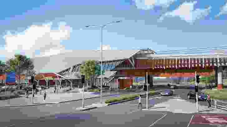 A street view of Hawkstowe station by Grimshaw Architects.