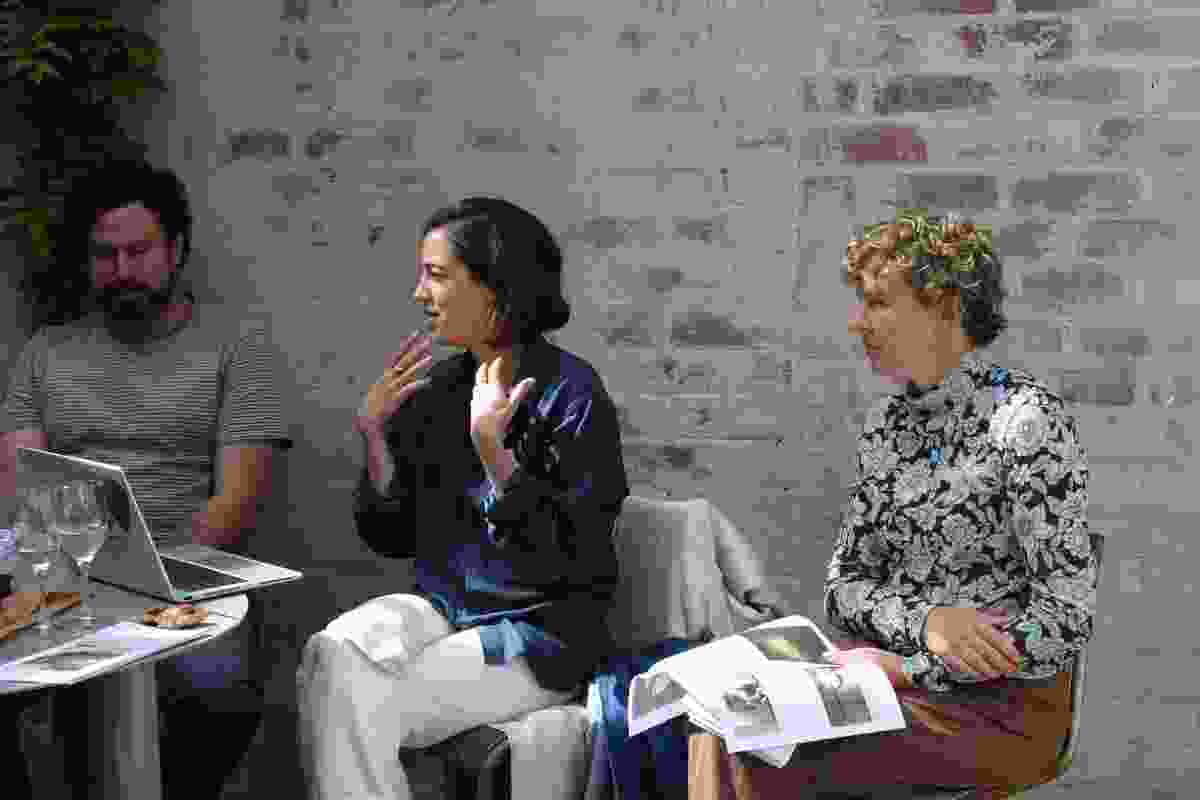 From left to right: Alistair Kirkpatrick (Co-director, AKAS), Pip Wallis (Curator, Contemporary Art, NGV) and Sarah Hicks (Co-director, Bush Projects).