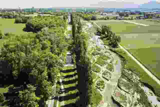 Twin rivers: the renaturalized Aire river in Switzerland runs alongside the existing canal, which has been transformed into a series of linear gardens.