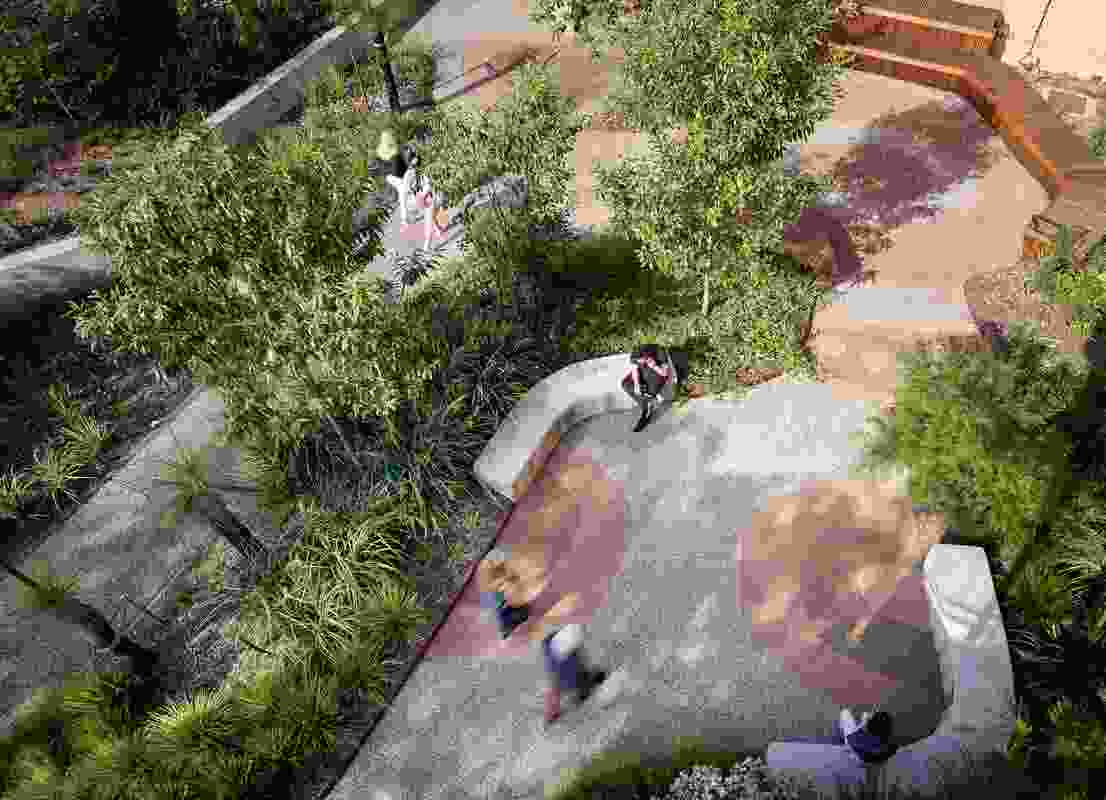 The layout of the garden and concrete paving patterns were inspired by the spiral comb of native stingless bees.