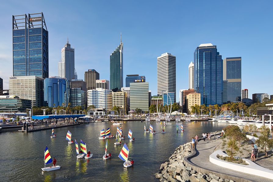 Reclaimed land was removed to create an artificial inlet that returns the city to the water’s edge.
