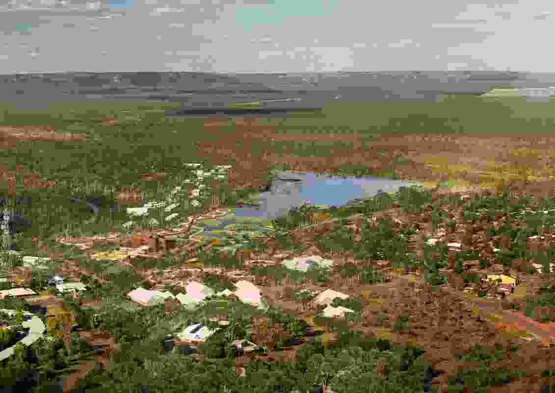 Aerial view of the Jabiru Masterplan by Common and Enlocus.