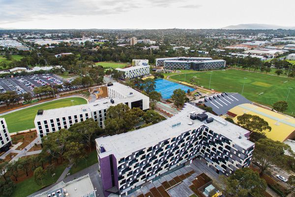 Four new halls of residence have recently been built at Monash University’s outer-suburban Melbourne Clayton campus.